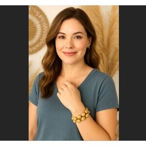 J. Jill Multi-Strand Beaded Bracelet Beige Stretch Stackable Earthy Neutral NWT